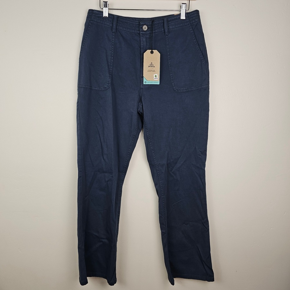 Prana Sancho Slim Pant Womens 10 Dark Sky Blue High Rise Stretch Twill Organic